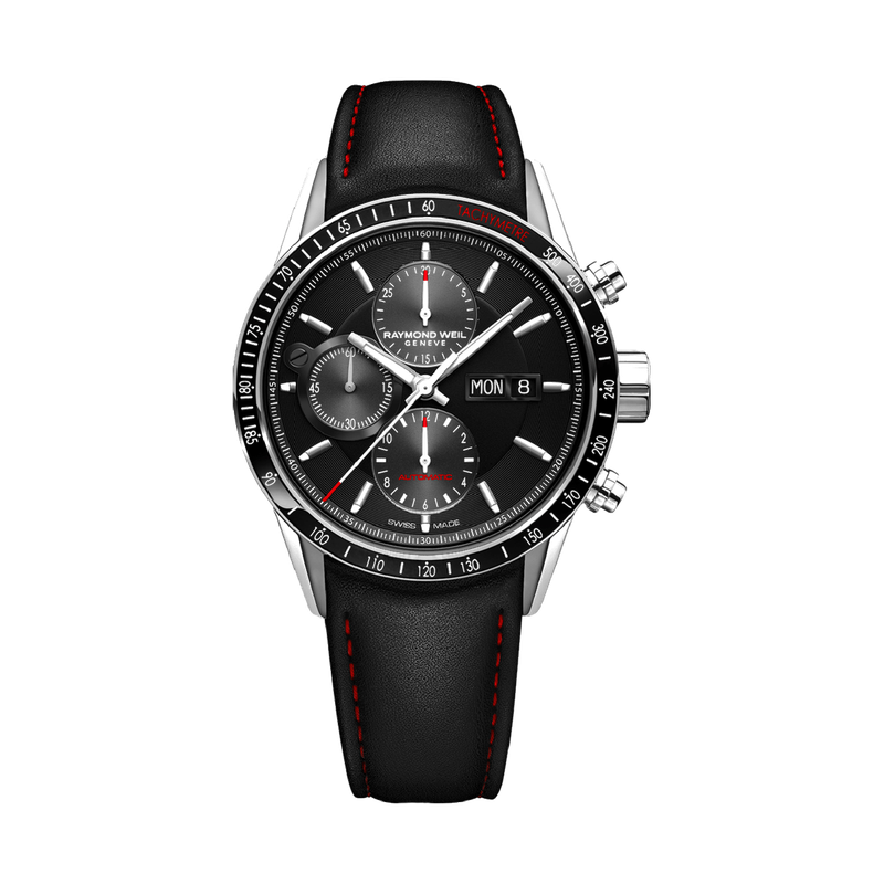 Freelancer Men’s Automatic Chronograph Black Leather Watch