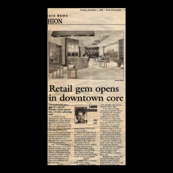 Palladio store opening, 2018 — Vancouver newspaper cutting