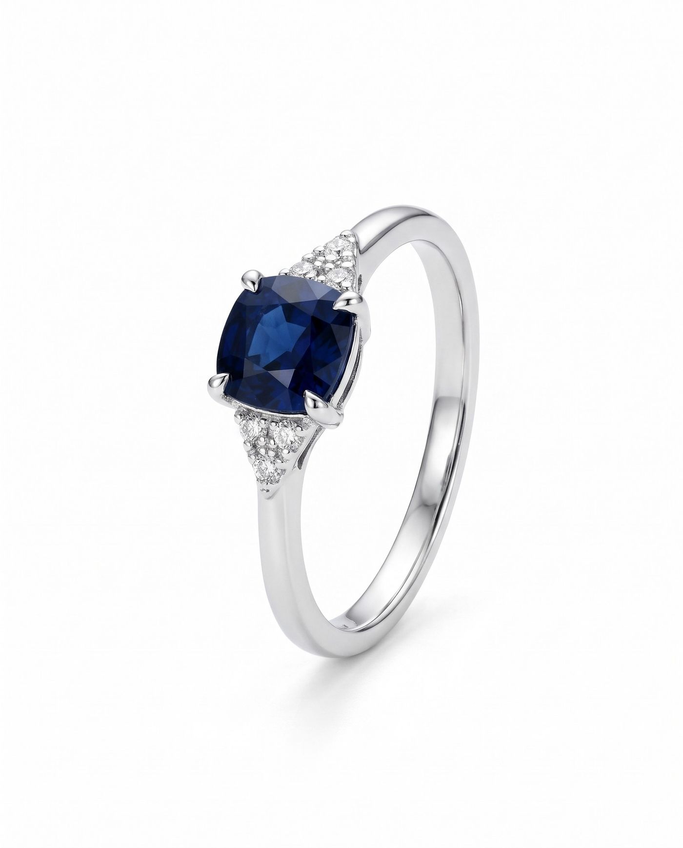 Cushion-cut Sapphire with Trio Diamond Ring