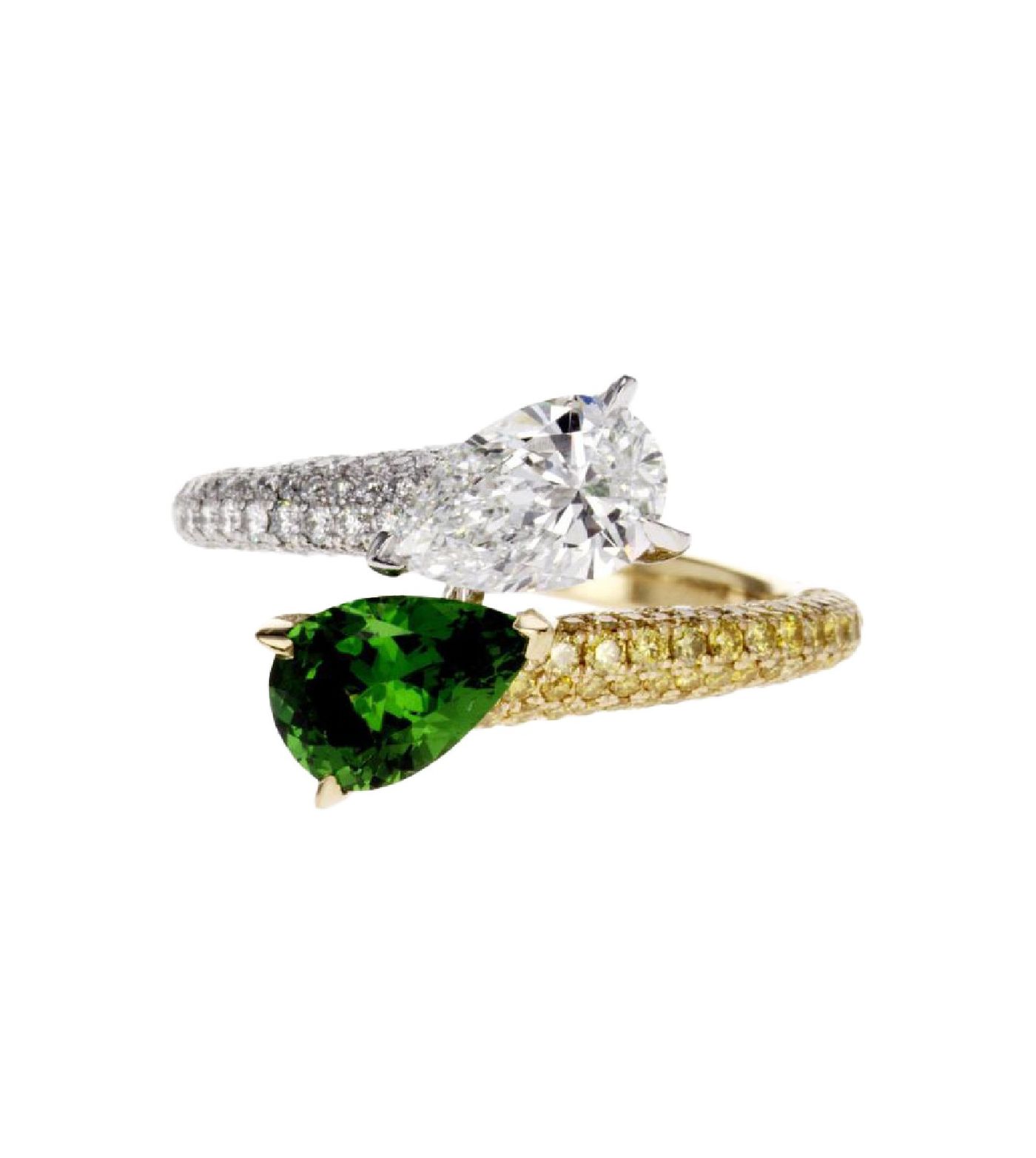 Tsavorite & Diamond Two-tone Toi-et-Moi Engagement Ring