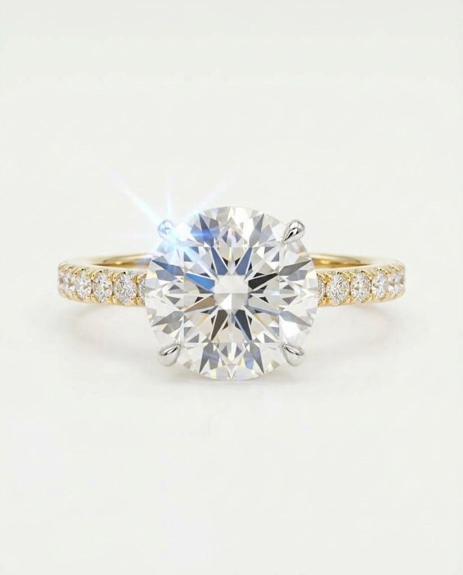 Two-tone Round Diamond Pavé Engagement Ring