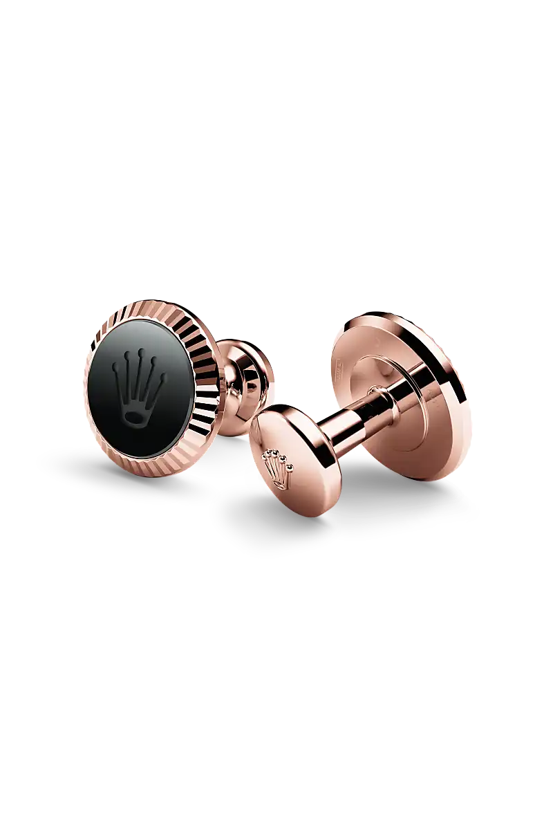 Rolex ‘Fluted’ cufflinks in Everose gold and ceramic, a1035 at Palladio Jewellers