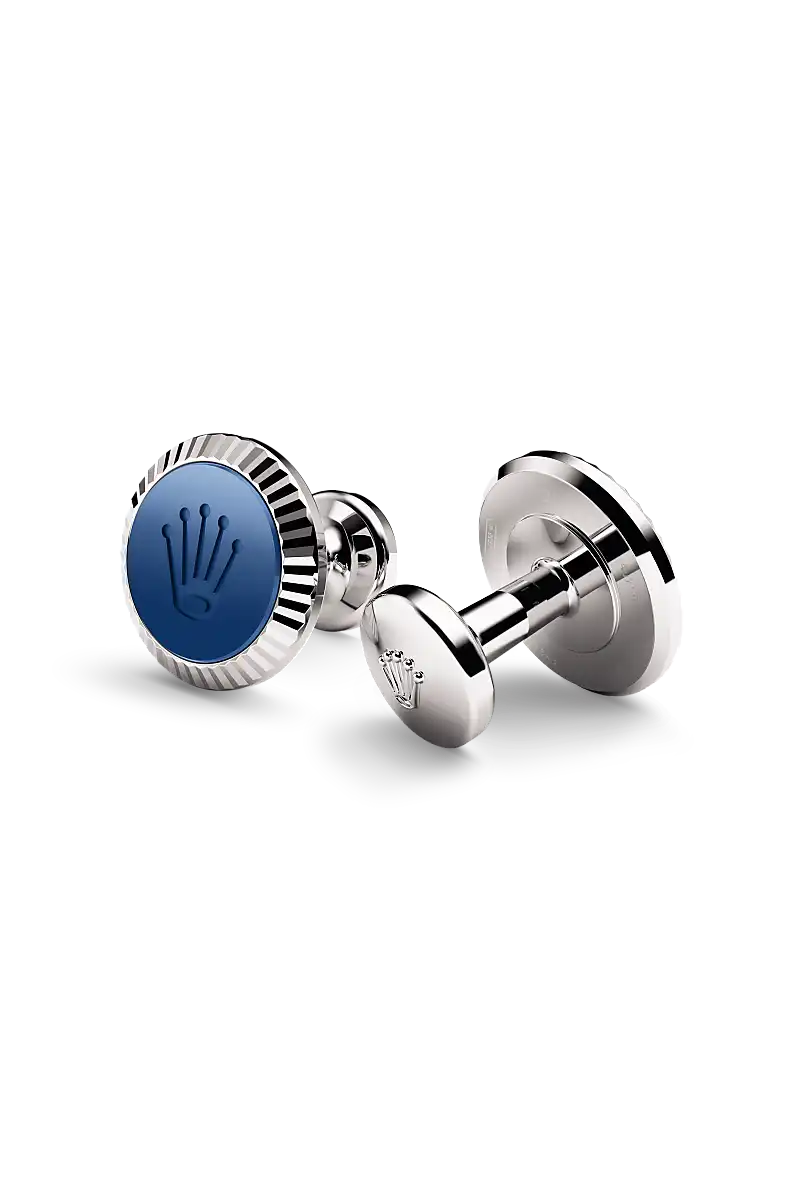 Rolex ‘Fluted’ cufflinks in White gold and ceramic, a1039 at Palladio Jewellers