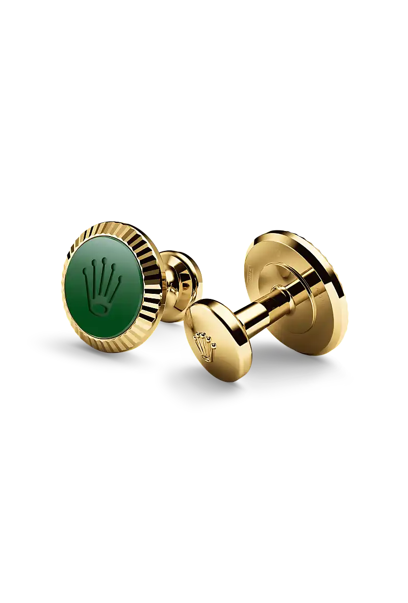 Rolex ‘Fluted’ cufflinks in Yellow gold and ceramic, a1038 at Palladio Jewellers