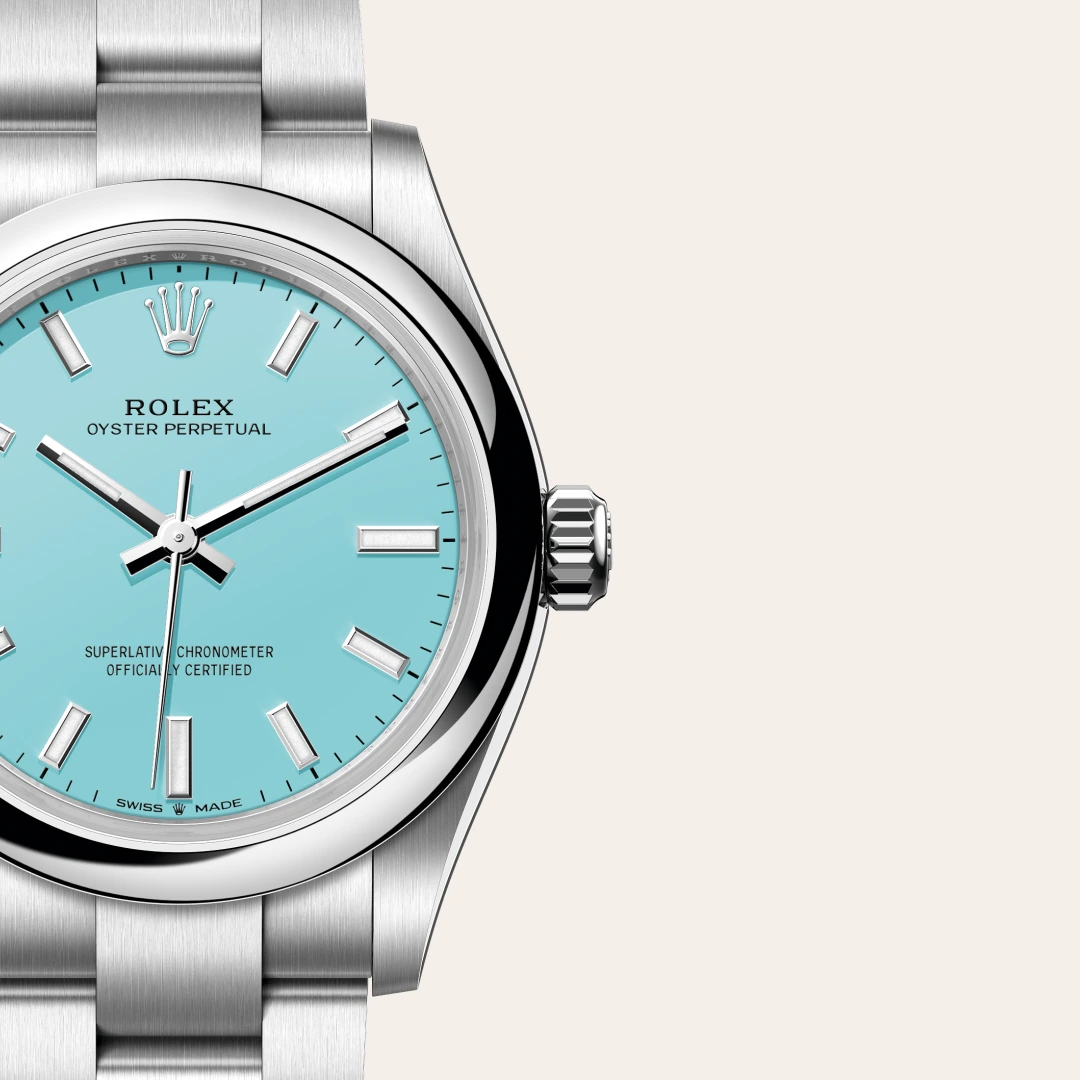 Rolex Oyster Perpetual in Oystersteel, M277200-0007 – Dial Closeup View – Palladio Jewellers Gallery Image - Thumbnail