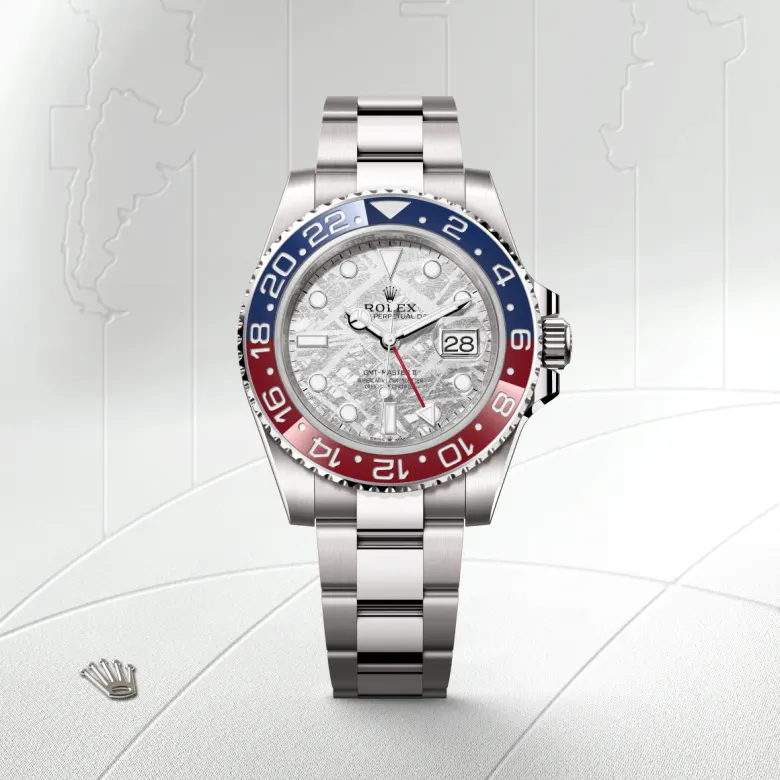 Rolex GMT-Master II in 18 ct white gold, M126719BLRO-0002 – Front Showcase View – Palladio Jewellers Mobile Slider