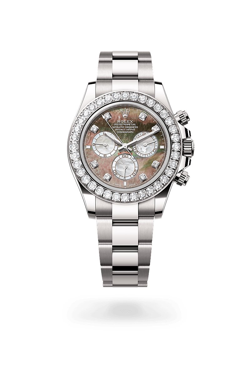 Rolex Cosmograph Daytona in 18 ct white gold, M126579RBR-0001 – Upright View – Palladio Jewellers Desktop Hero