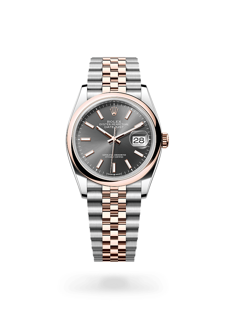 Rolex Datejust in Everose Rolesor - combination of Oystersteel and Everose gold, M126201-0013 – Upright View – Palladio Jewellers Desktop Hero