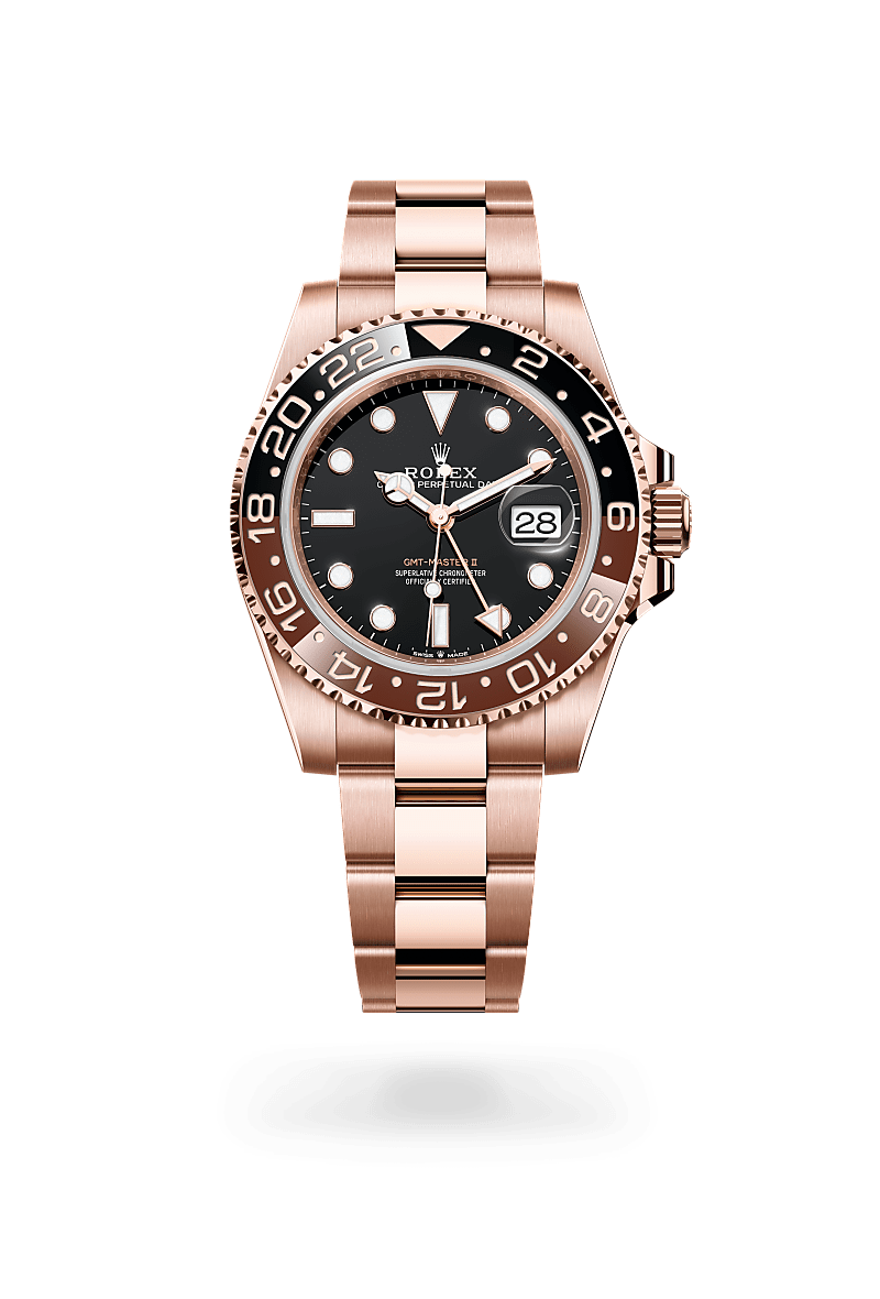 Rolex GMT-Master II in 18 ct Everose gold, M126715CHNR-0001 – Upright View – Palladio Jewellers Desktop Hero