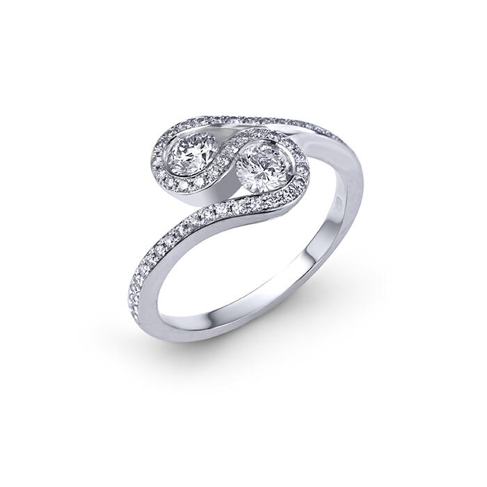 Unique Swirl Diamond between 2 white diamond engagement ring