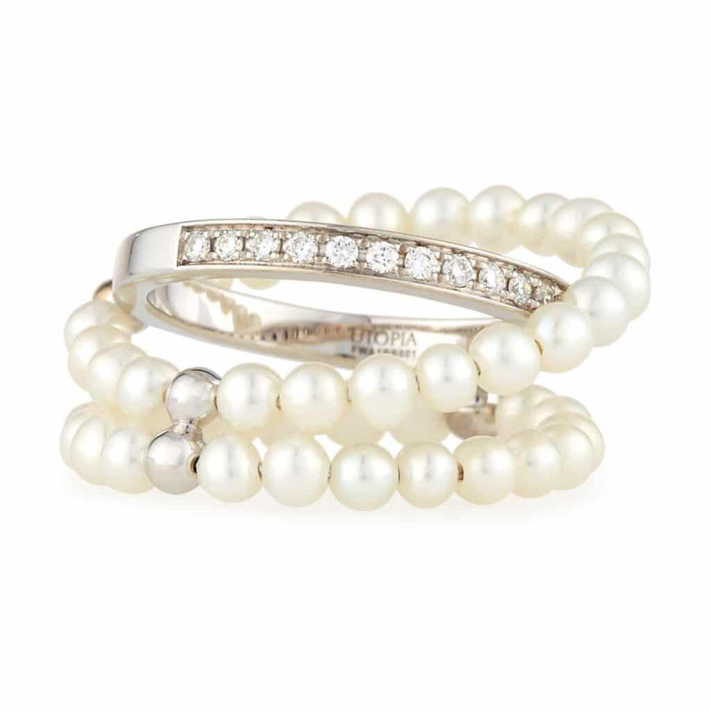 2 Layered Pearl Braclet With White Gold Diamond Layer