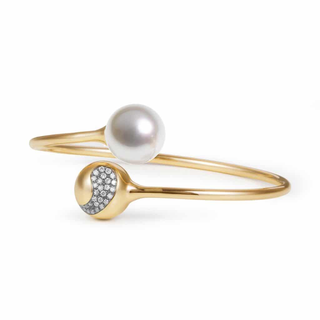 Pearl and Diamond Yellow Gold Bracelet Cuff