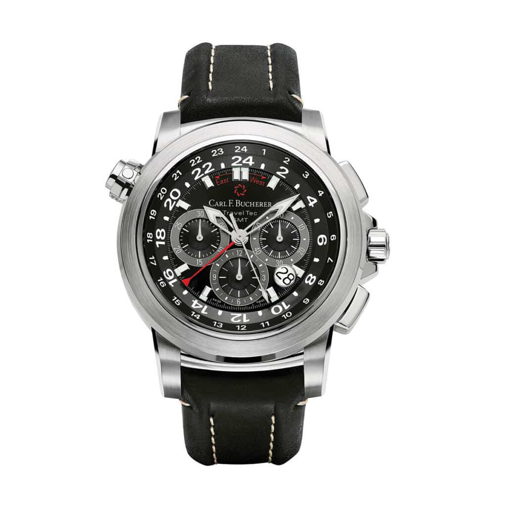 Carl F. Bucherer Patravi Traveltec Stainless Steel Watch With Black Strap
