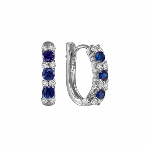 Sapphire Between White Diamond Hoop Earrings