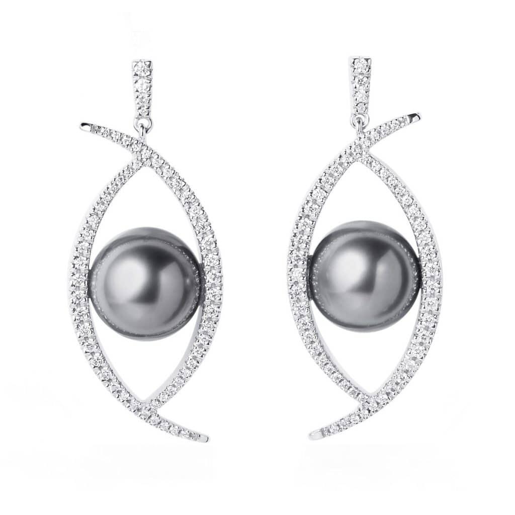 Diamond Pearl Dangle Earrings
