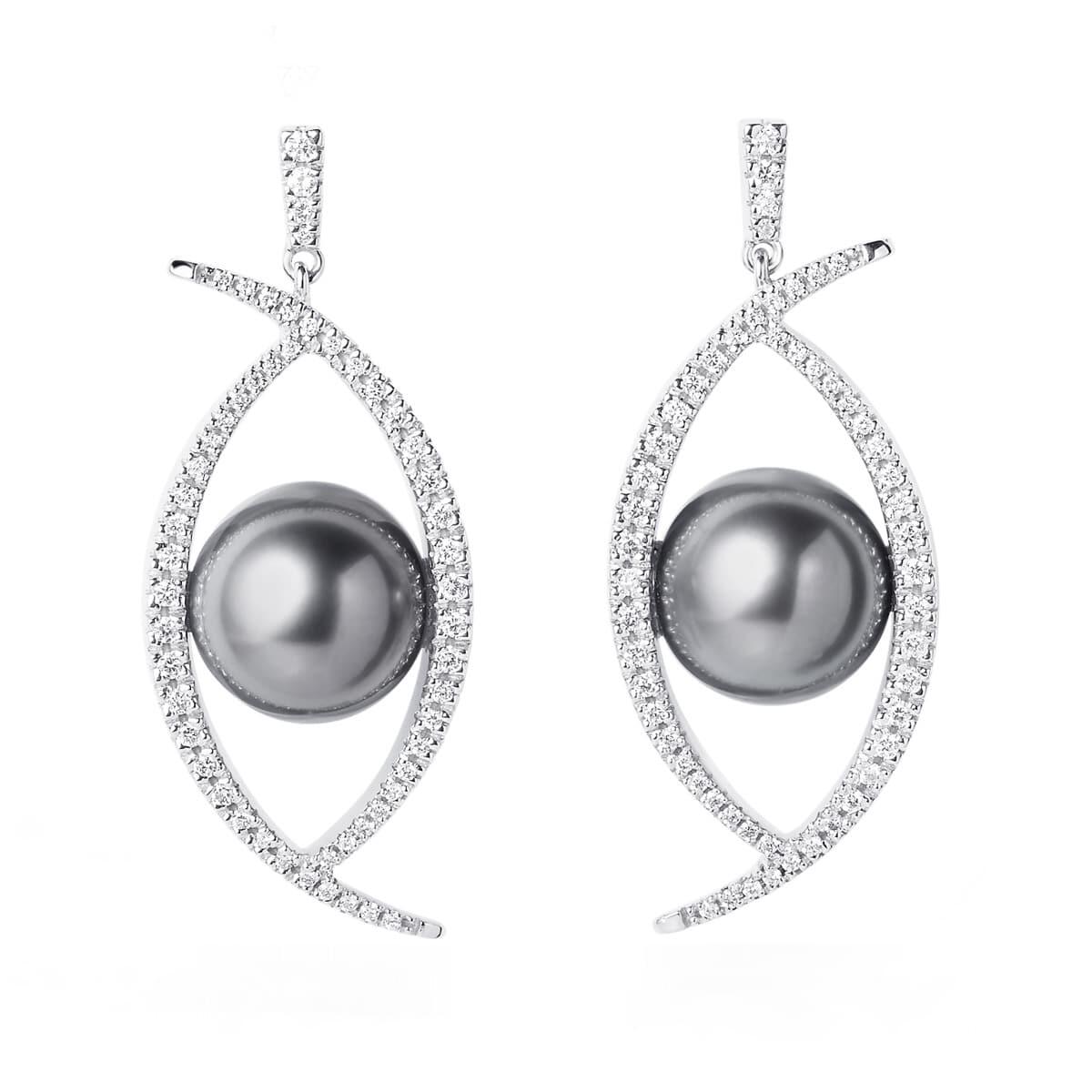 Diamond Pearl Dangle Earrings