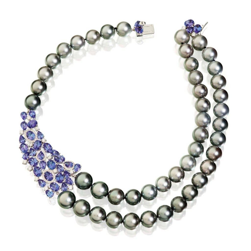 Pearl Double Layered Necklace With Tanzanite