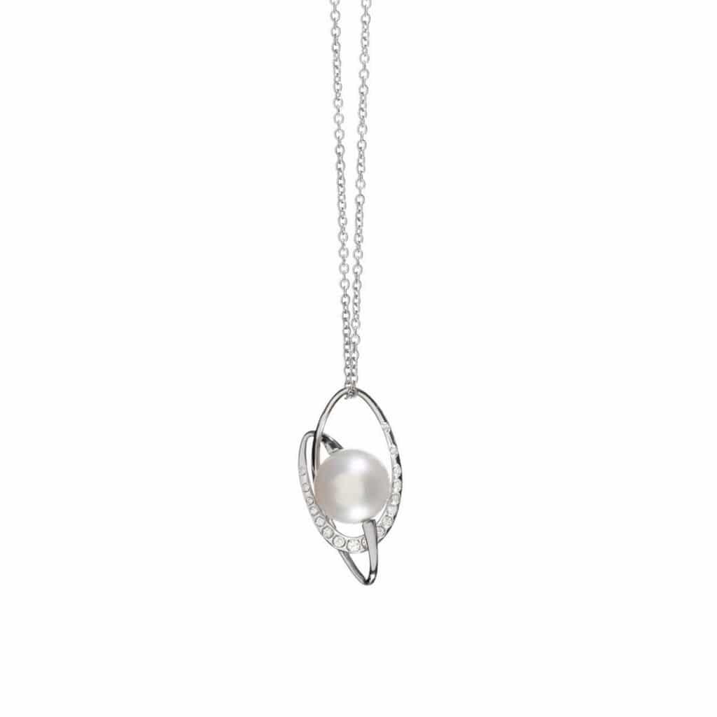 Unique Pearl Statement Necklace with White Gold and Diamond Details