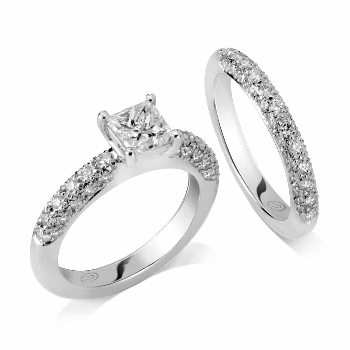 Modern Classic Princess Cut White Gold Diamond Wedding Rings