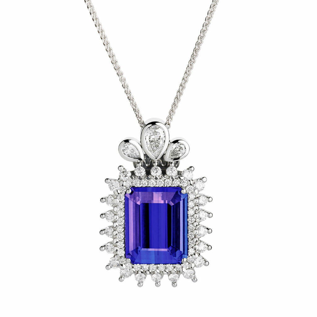 Tanzanite Pendent Starburst White Diamond Necklace