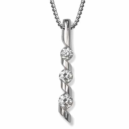 White Gold Bar With 3 Diamond Necklace