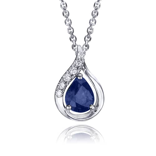 Sapphire Teardrop White Gold Pendant With White Diamond Necklace