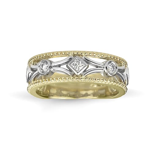 White Gold with diamond between yellow gold ring band