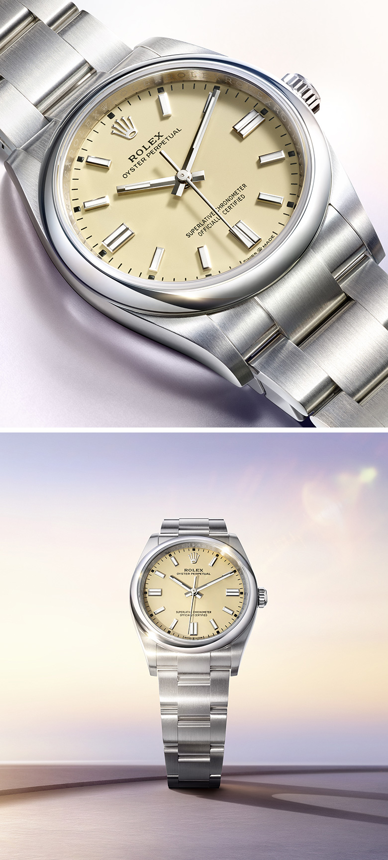 Rolex Oyster Perpetual m126000-0012 feature two watches portrait - Palladio Jewellers