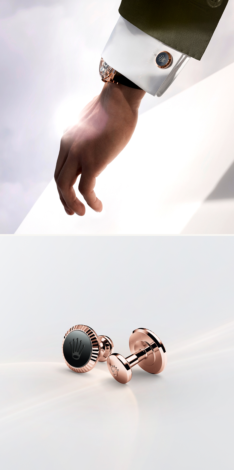 Rolex fluted cufflinks iconic aesthetic portrait - Palladio Jewellers