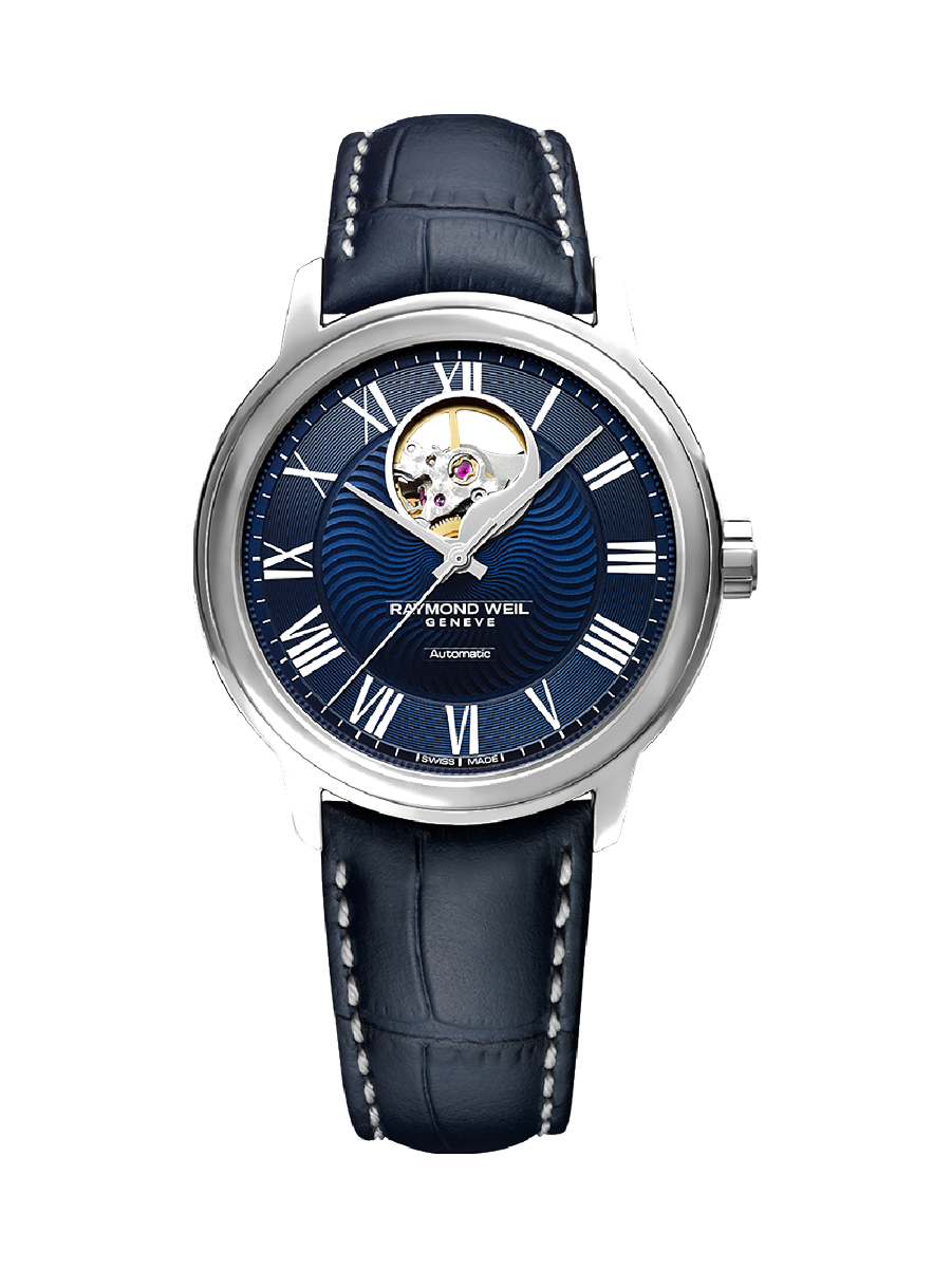 Maestro Blues Visible Balance Wheel Automatic Leather Watch